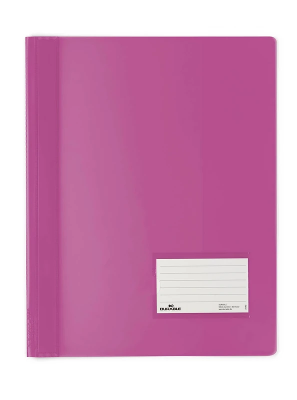 Durable DURALUX A4 Document Folder Pink | Made From PVC | Extra Wide for Filing Punched Pockets | Pack of 25