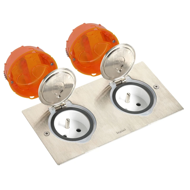 Legrand Celiane LEG92111 Double Floor Socket, Stainless Steel, IP44