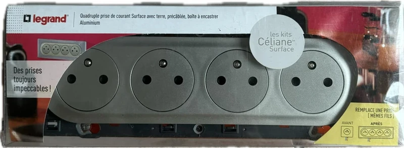Legrand Céliane Complete Kit – 4 Plugs Two Poles with pre-Wired Earth Socket, Grey, 200148 3680 wattsW, 230 voltsV