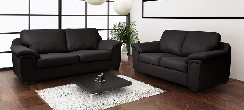 Dallas Black PU Leather 3+2 Seater Sofa Suite