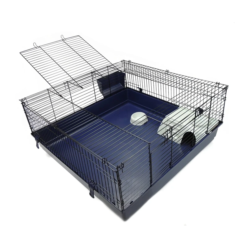 CLASSIC Indoor Rabbit & Guinea Pig Cage - Spacious Metal Frame Small Animal Habitat with Easy-Clean Base & Large Access Doors for Pets - Ideal for Indoor Use (100 x 100 x 45cm)