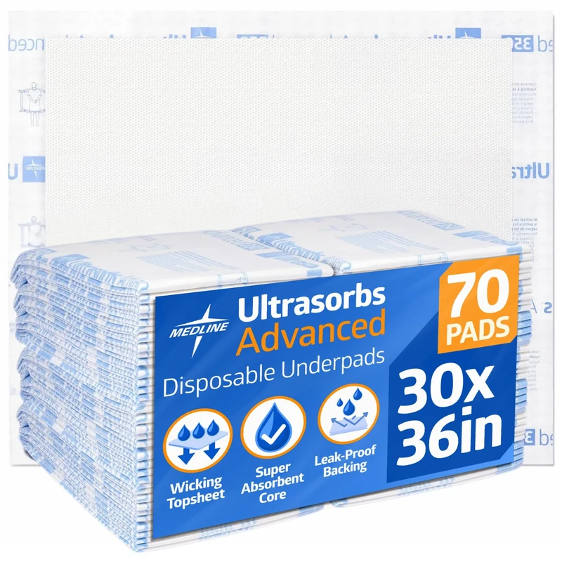Medline Extrasorbs 30" x 36" Disposable Underpads – Super Absorbent, 70 Count
