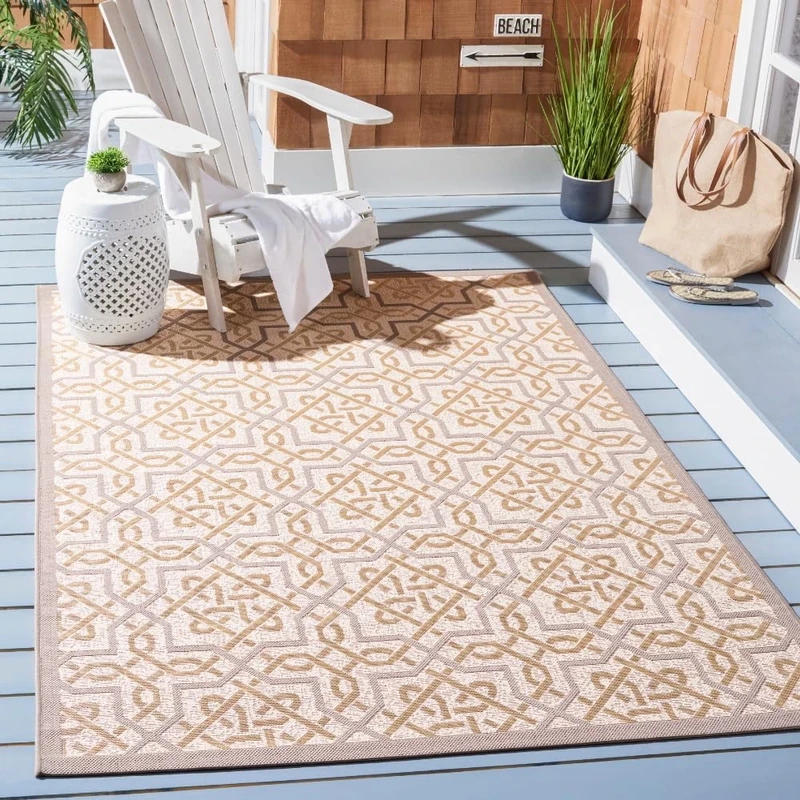 Safavieh Contemporary Indoor/Outdoor Woven Rectangle Area Rug, Courtyard Collection, CY7931, in Beige / Dark Beige, 160 X 231 cm for Garden, Patio or Any Outdoor Space