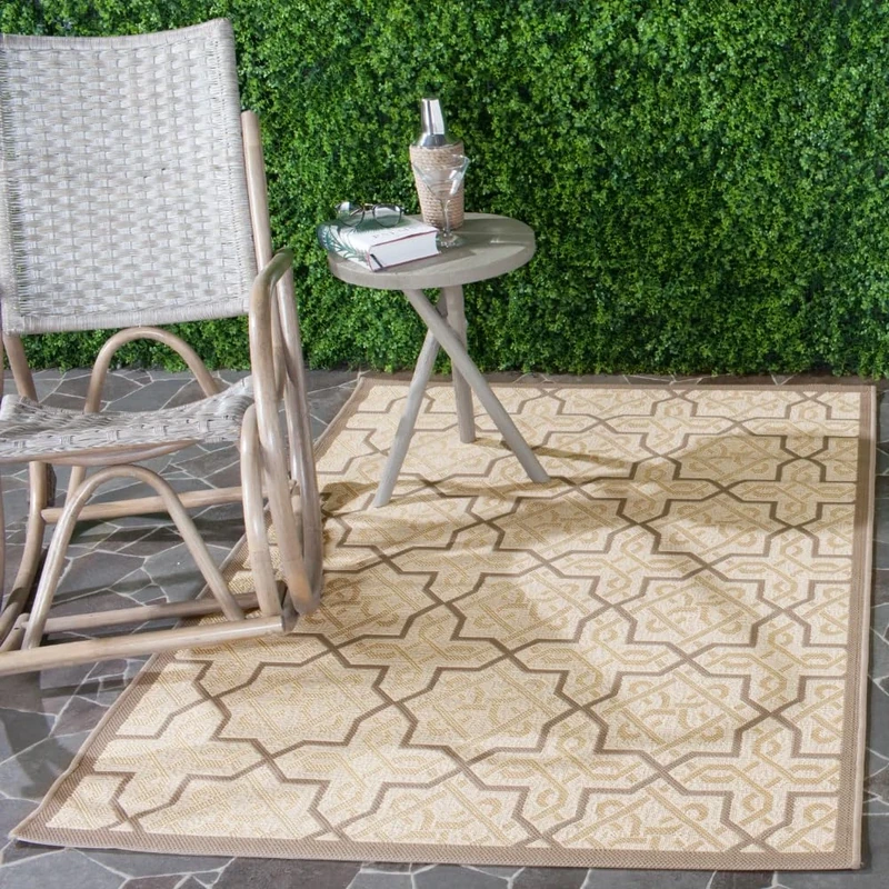 SAFAVIEH Contemporary Rug for Indoor & Outdoor - Courtyard Collection, Short Pile, in Beige and Dark Beige color, 201 X 290 cm