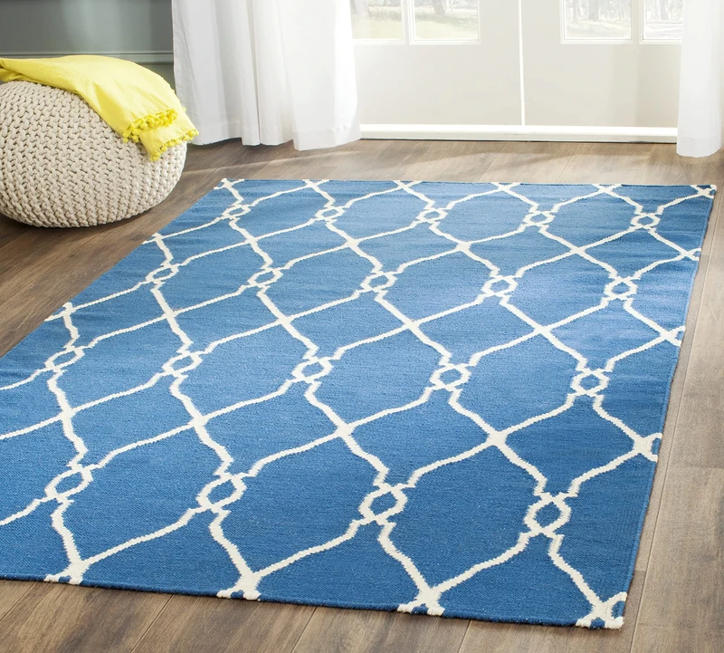 Safavieh Contemporary Indoor Flatweave Rectangle Area Rug, Dhurrie Collection, DHU415, in Dark Blue, 91 X 152 cm for Living Room, Bedroom or Any Indoor Space