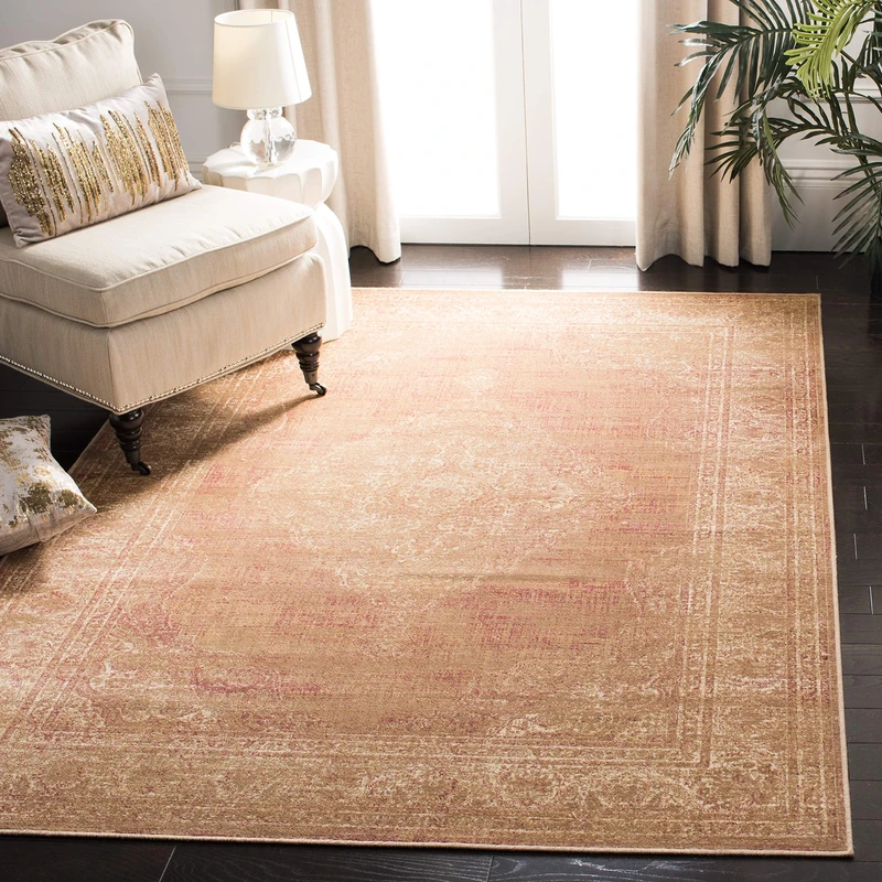 Safavieh Traditional Indoor Woven Rectangle Area Rug, Vintage Collection, VTG112, in Light Brown / Ivory, 122 X 170 cm for Living Room, Bedroom or Any Indoor Space