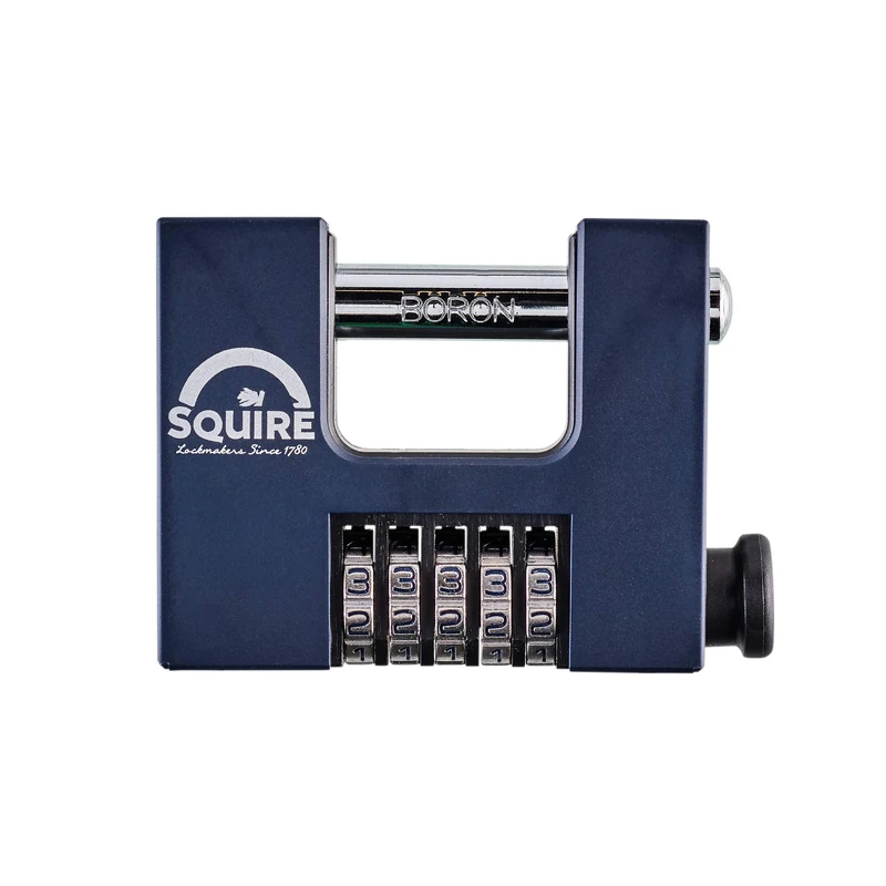 Squire Heavy Duty Padlock (CBW85) - 5 Wheel Combination - Alloy Steel for Corrosion Resistance - Ideal for Gates, Garages and Large Sheds (Blue, 85 mm)