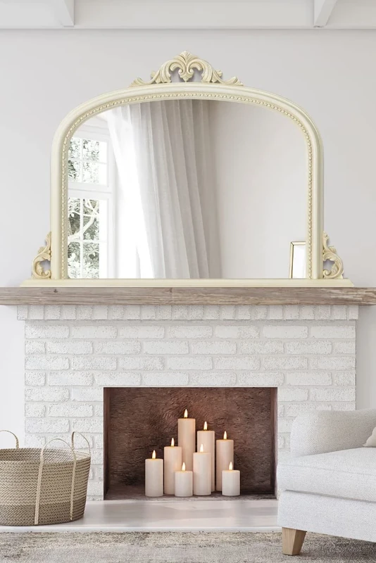 4Ft2 X 3Ft 127cm X 91cm Large Ornate Shabby Chic Ivory/Cream Overmantle Mirror