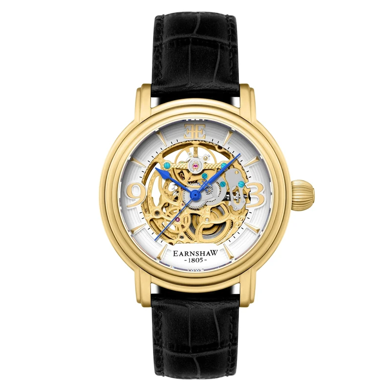 Thomas Earnshaw Longcase Men's Automatic Watch with White Dial Analogue Display with Black Leather Strap ES-8011-04