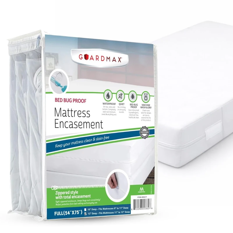Guardmax Bed Bug Mattress Protector Cover Zippered | 100% Waterproof Encasement | Soft, Hypoallergenic and Breathable | Full Size (54x75x11) - Image 1