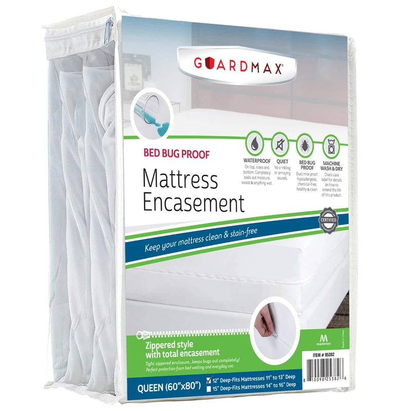 Guardmax Bed Bug Mattress Protector Cover Zippered | 100% Waterproof Encasement | Soft, Hypoallergenic and Breathable | Queen Size (60x80x11)