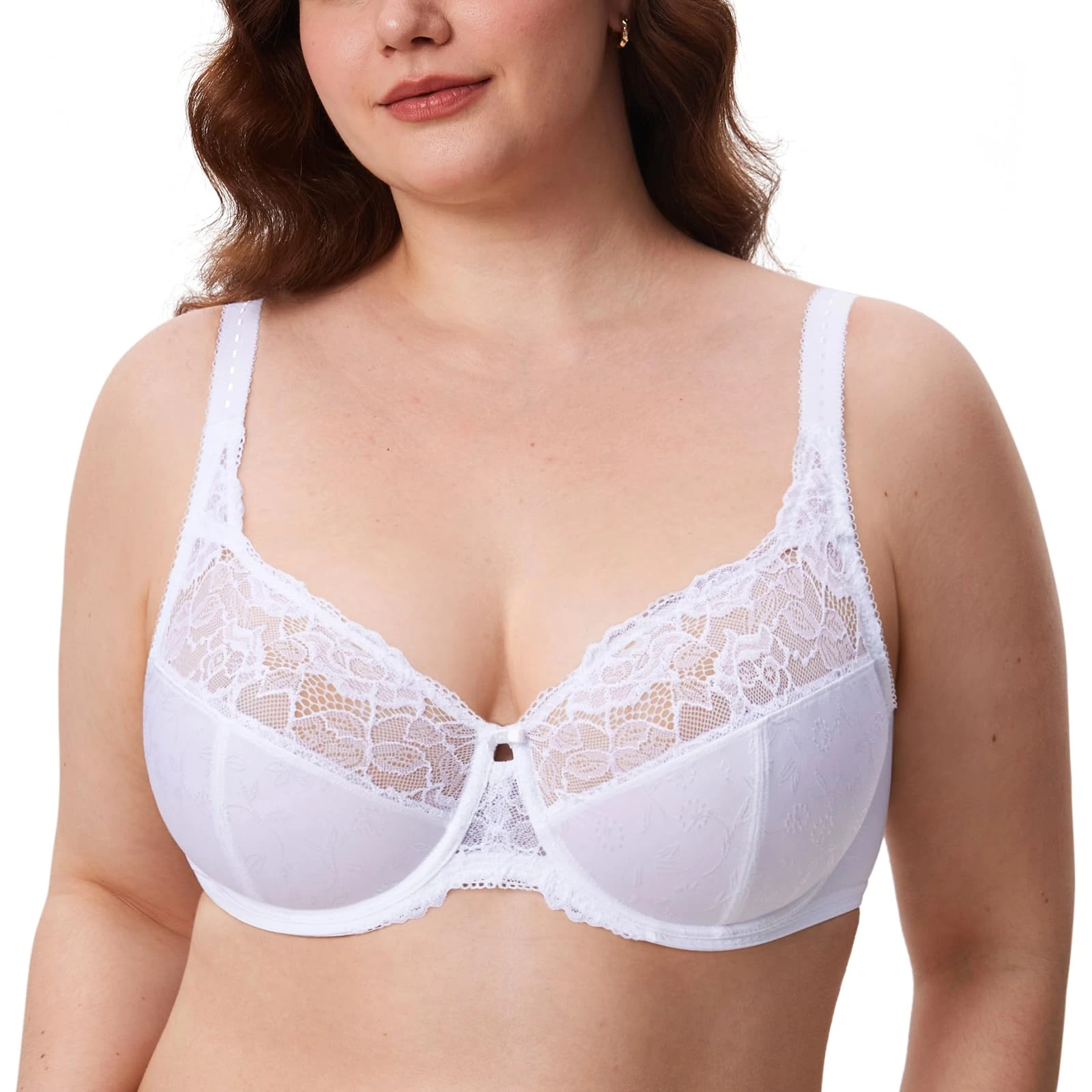 Delimira Women's Beauty Lace Non Padded Minimiser Full Figure Underwire Bra White 36F