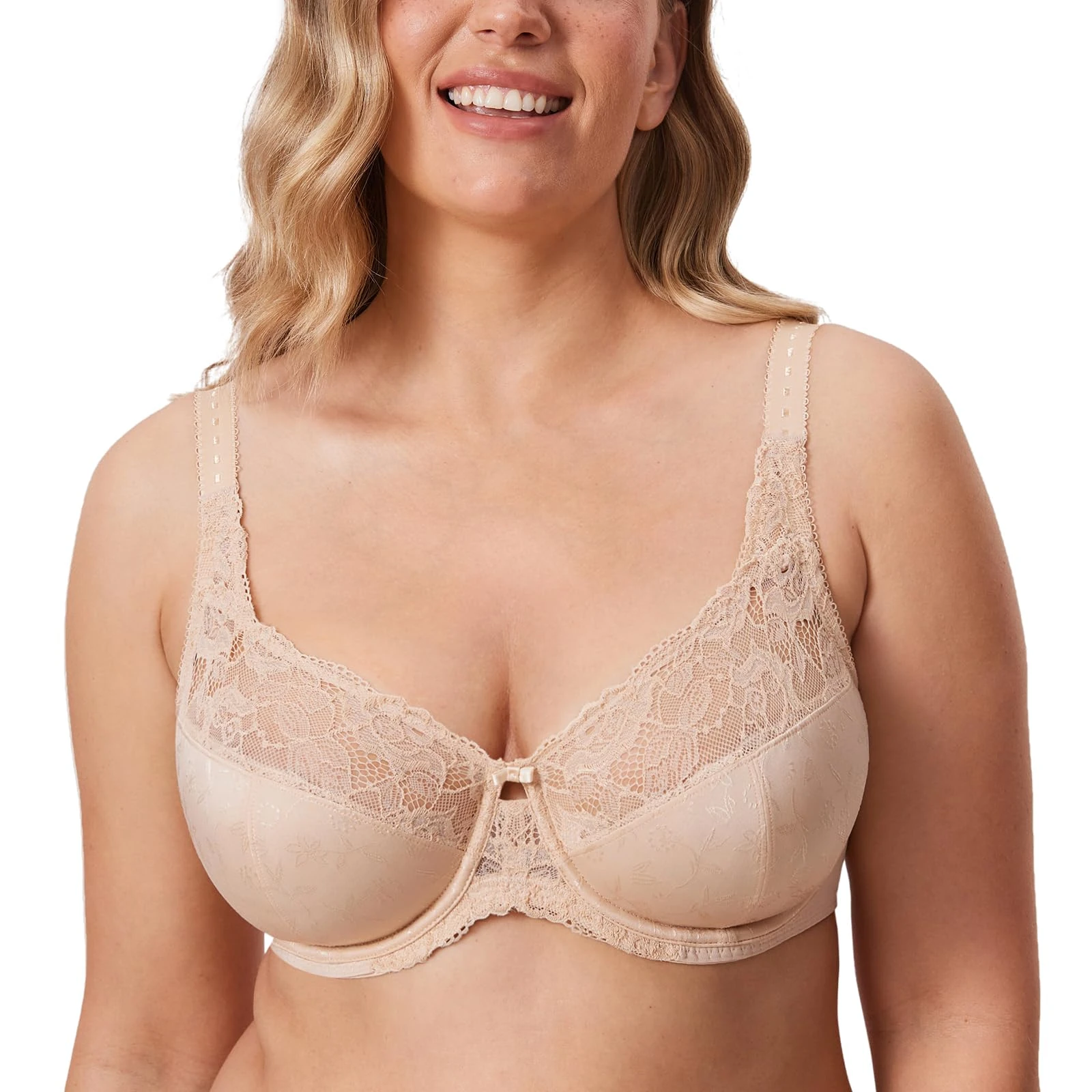 Delimira Women's Beauty Lace Non Padded Minimiser Full Figure Underwire Bra Beige 36G