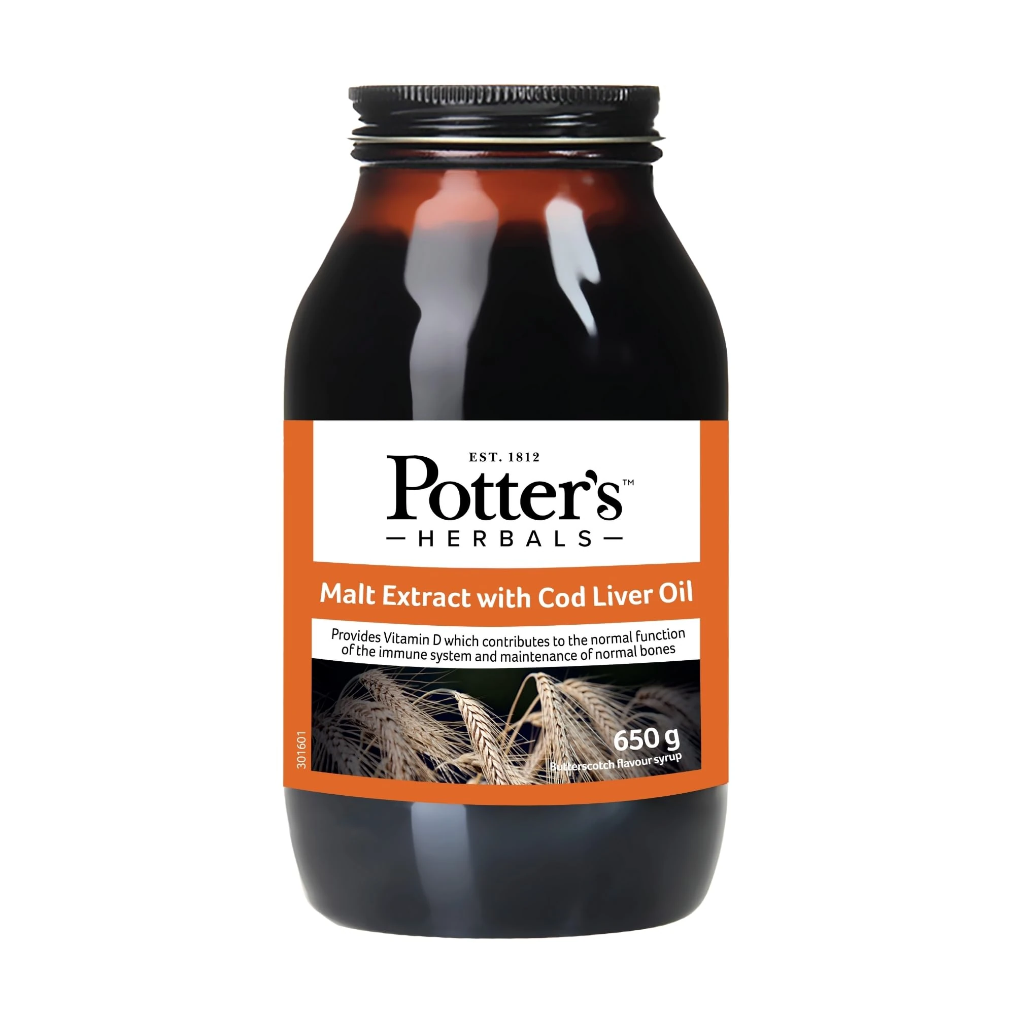 Potter's Malt with Cod Liver Oil and Butterscotch| 650g Bottle Natural Sweetener in The Form of Maltose| Valuable Source of Omega-3 Fatty acids, with Vitamins A, D, E