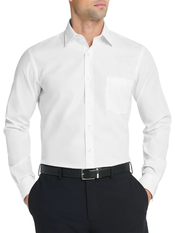 Van Heusen Mens Dress Shirt Fitted Poplin Solid, White, 15.5" Neck 34"-35" Sleeve
