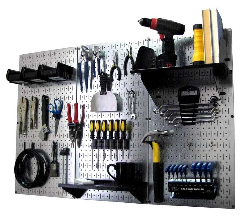 Wall Control Pegboard Organizer 4 ft. Metal Pegboard Standard Tool Storage Kit with Galvanized Toolboard and Black Accessories