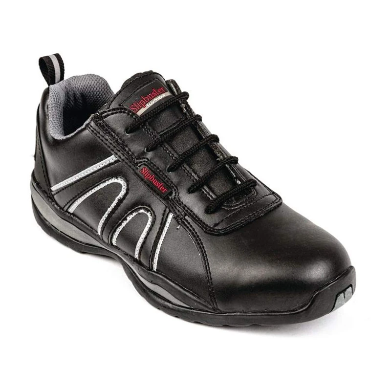 Slipbuster Slip Resistant Safety Trainers with Steel Toe-Caps, Black, UK Size: 9 / EU Size: 43, Slimline Design, Breathable Microfibre, 100% Vegan Friendly, A708-43