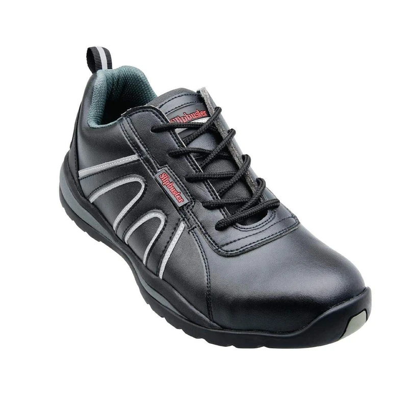 Slipbuster Slip Resistant Safety Trainers with Steel Toe-Caps, Black, UK Size: 10.5 / EU Size: 45, Slimline Design, Breathable Microfibre, 100% Vegan Friendly, A708-45