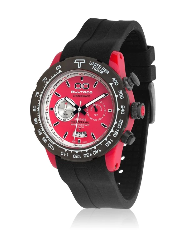 Bultaco Men's Chronograph Quartz Watch with Rubber Strap H1PR43C-CR1_Rojo, Black, Standard Size, Stripes