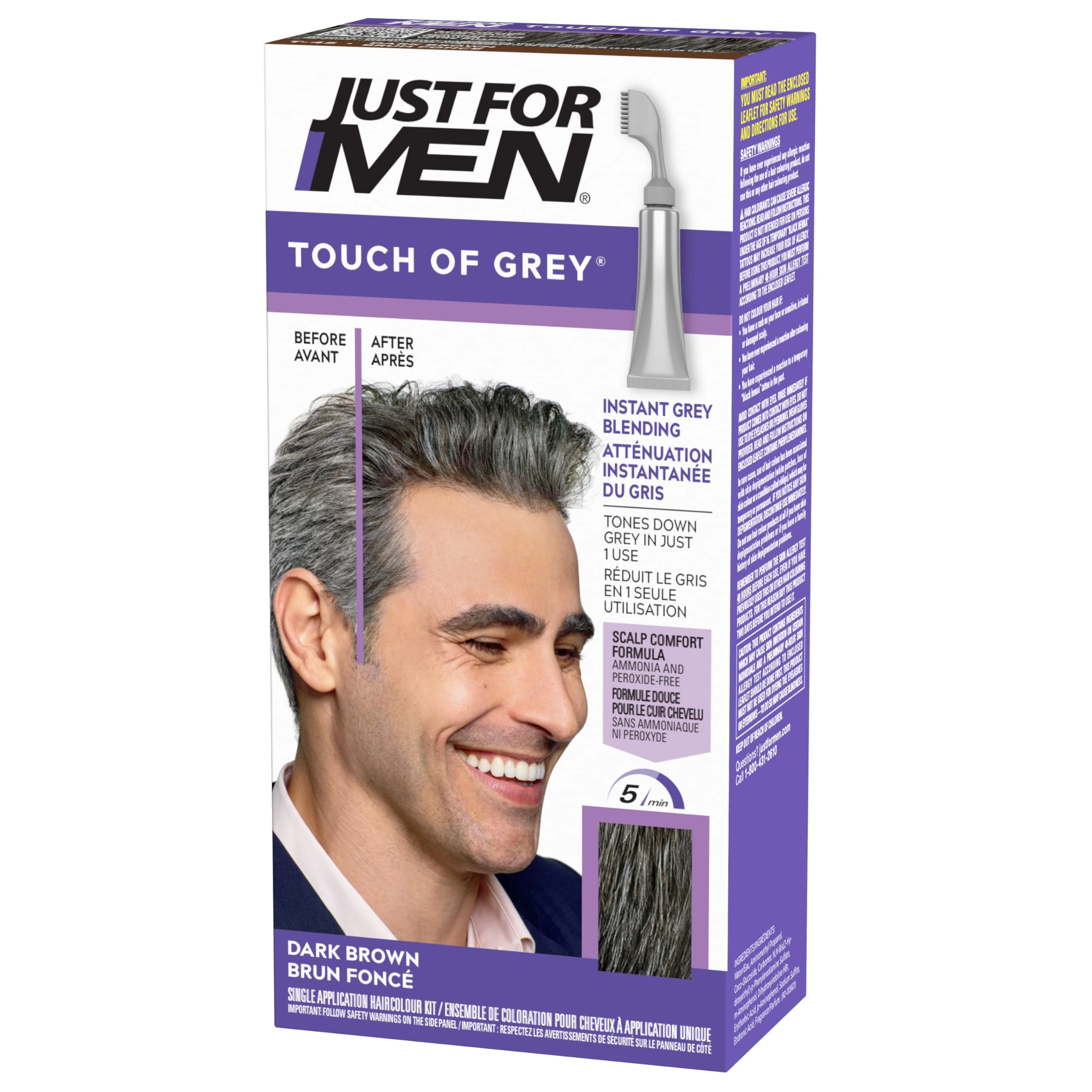 Just For Men Touch of Grey Dark Brown Hair Dye For a Natural Salt & Pepper Look, T45