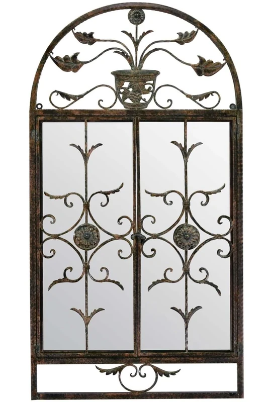 Large Rustic Scroll Garden Outdoor Wall Mirror 4Ft3 X 4Ft4, 130cm X 132cm, Grey