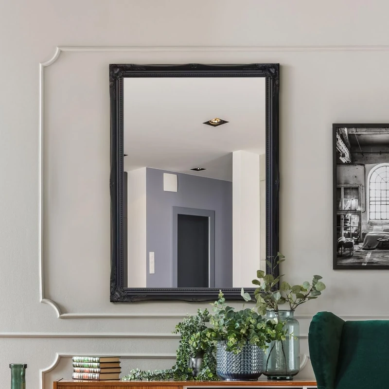 MirrorOutlet Large Black Ornate Shabby Chic Big Wall Mirror 3Ft X 2Ft2 91cm X 66cm, Wood, 91x66x5