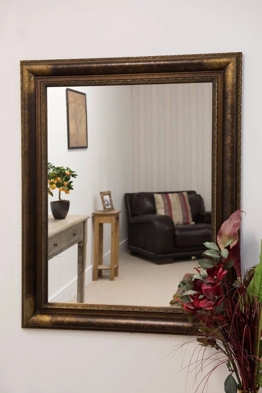 MirrorOutlet Large Bronze Mirror Decorative Antique Frame 4ft2 x 3ft4, 127x102x5,Gold,805567230 - Image 1