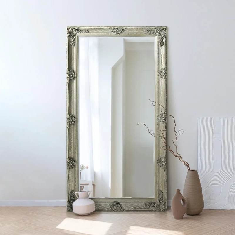 Large silver decorative ornate wall mirror 5ft5 X 2ft7(168cm x 61cm)