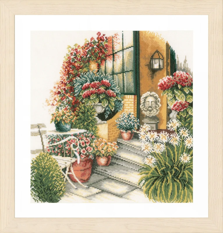 Lanarte Cross Stitch Embroidery Kits Counted Cross Stitch Pictures Set Terrace in Autumn Blossom Wall Decoration Handmade Set for Adults 40 x 40 cm DIY Decoration Craft Set Craftsman Creative Gift Set