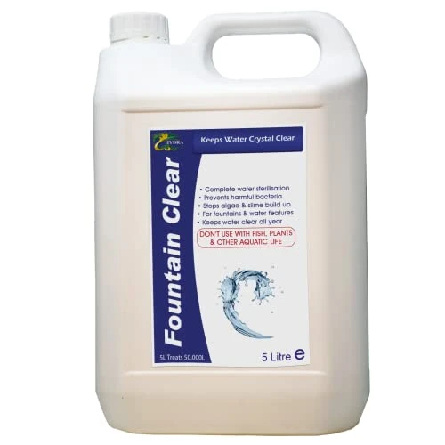 Hydra Fountain Clear Water Feature Cleaning, 5L Treats 150,000L Highest Dilution Rates, Fountain Cleaner Treatment Keeps Water Crystal Clear from Algae, Green Water, Biofilm Build-up