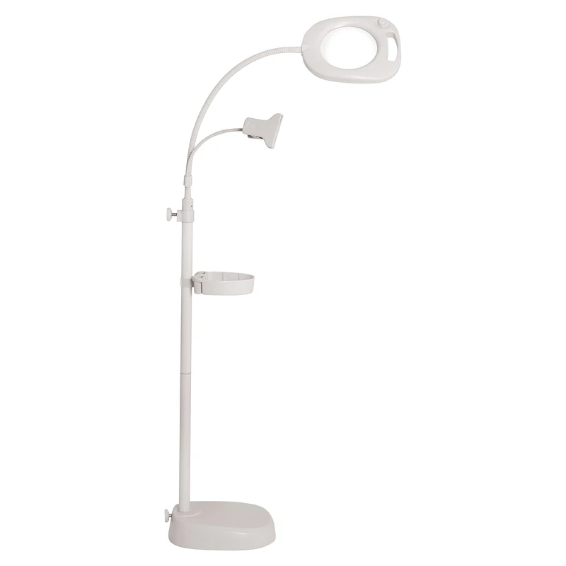 PURElite Magnifying LED Craft Lamp - Floor Lamp, Table Lamp & Clip-on Light with Chart Holder & Accessories Tray, Natural Daylight Bulbs, Adjustable Neck for Needlework, Sewing, Crafting, Reading