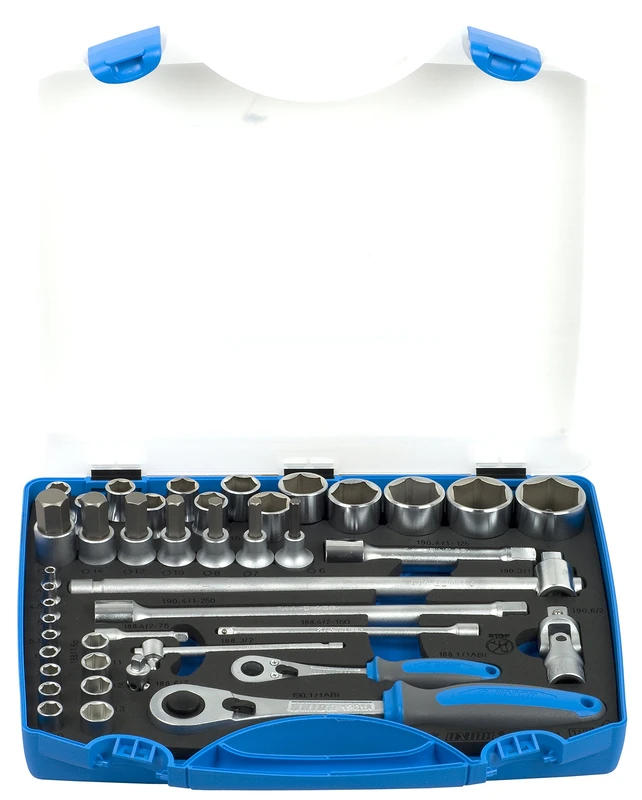 Unior 190BI6P43 Steckschlüssel-Sortiment 1/2" und 1/4" in Kunststoffkassette, Schwarz, 9611944