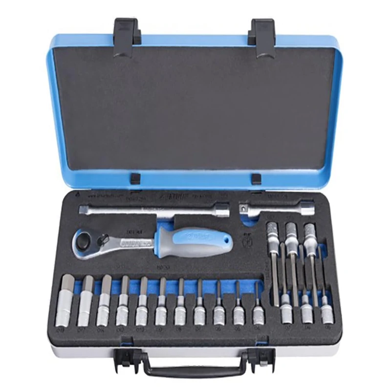 UNIOR 611946 - Juego de 20 vasos HX y accesorios de 1/2" en caja metálica de 4 a 19 Serie 190BIHX1P20