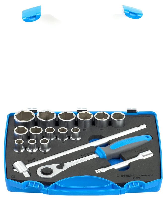 Unior Socket Spanner Assortment 1/2 inch in Plastic case, 1 Piece, 19