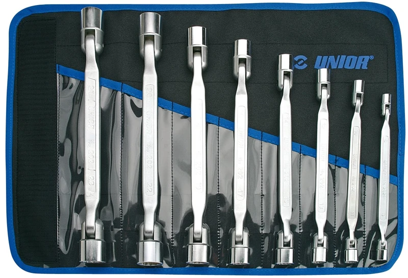 Unior 202/1CT Double Joint Socket Spanner Set in Roll-Out Pouch, 8/8 inch