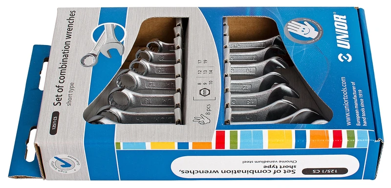 Unior 125/1CS Combination Spanner Set, Short Version in Display Box, 8-19/8 Inch