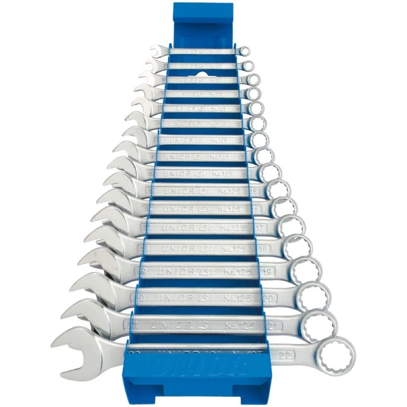 Unior U605539 Set of Combination Wrenches, Short Type On Metal Stand