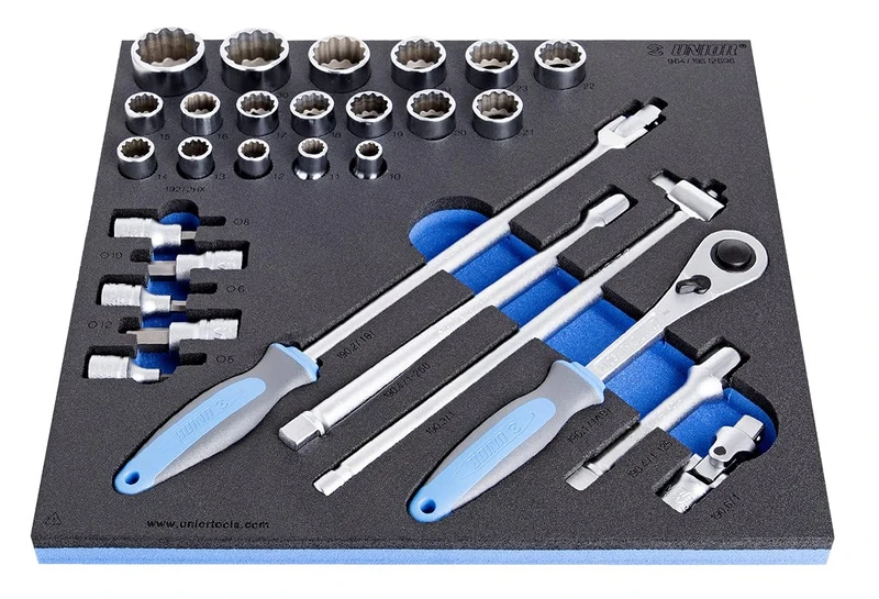 Unior U621186 Sockets in SOS Tool Tray, 1/2-Inch, Set of 29