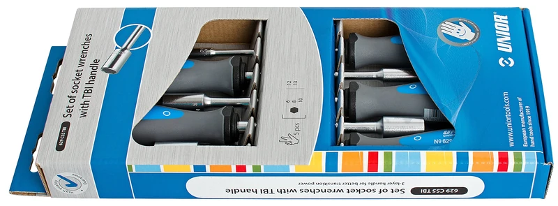 Unior Socket Set with 3 Component Grip in Display Box. Pack of 1 629CS5TBI