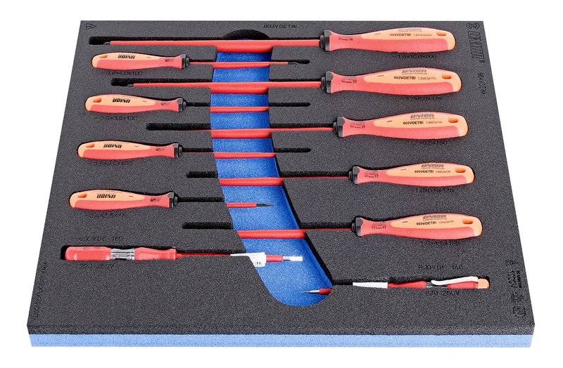 Unior 964VDE8A 621800 SOS Modular Electricians Screwdriver Set with 3 Component Handle for Slotted Screws Protective Insulated Black