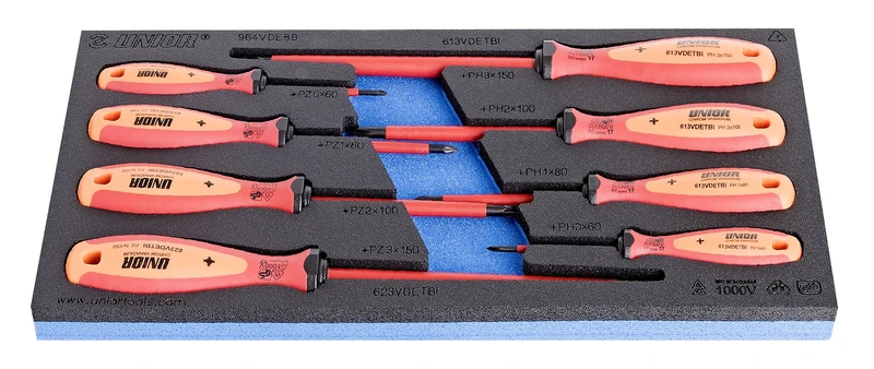 Unior 964VDE8B SOS Module – Electrician 'S Screwdriver Set with 3 Component Grip, PH + PZ, Fully Insulated