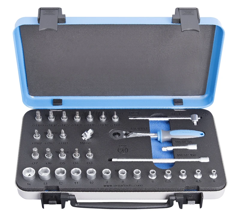 Unior Socket Set in Metal Case 1/4 Inch, 1 Piece, 1