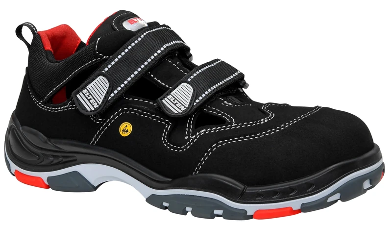Elten 72121-45 Safety Sandals "Scott" ESD S1P, Size 10.5, Black/Grey/Red