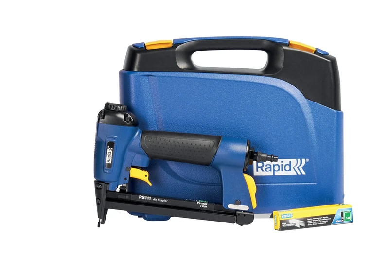 Rapid PS111 Pneumatic Stapler for No. 140 Staples, With Quick Reload, Adjustable Air Exhaust, Includes Carry Case and 300 Staples (5000052), Blue