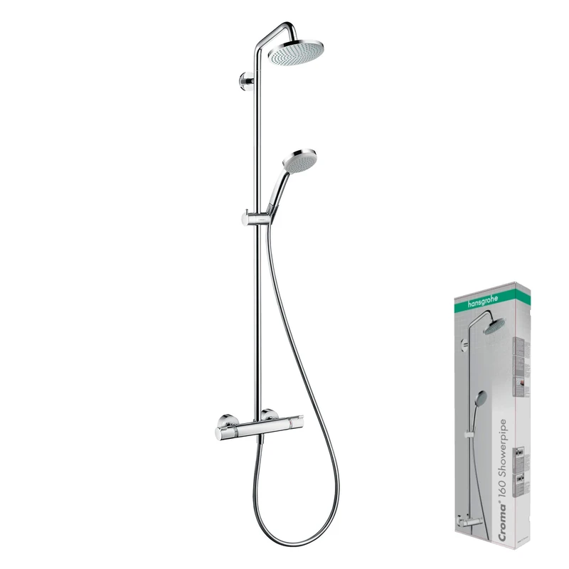 hansgrohe Croma 160 1jet Showerpipe Chrome 27135000, Overhead Shower 160 mm, Set of 2 Pieces