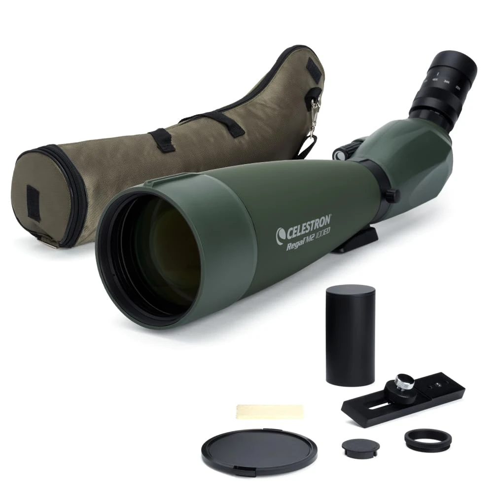 Celestron 52306 Regal M2 22-67x100mm ED Angled Zoom Spotting Scope Telescope with Multi-Coated Optics, BaK-4 Prism Glass, Lightweight Magnesium Alloy Body and Padded Carry Case, Green