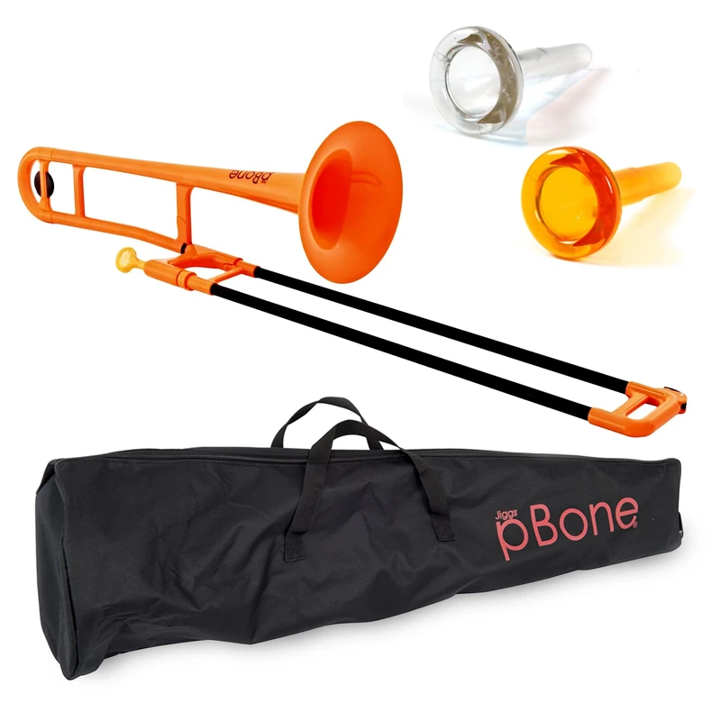 pBone PBONE1OR Plastic Trombone with Mouthpiece and Carry Bag - Bb Student Beginner - Orange, 11.0 in*38.0 in*14.0 in