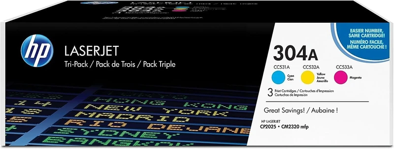 HP CF372AM 304A Original LaserJet Toner Cartridges, Cyan/Magenta/Yellow, Multipack