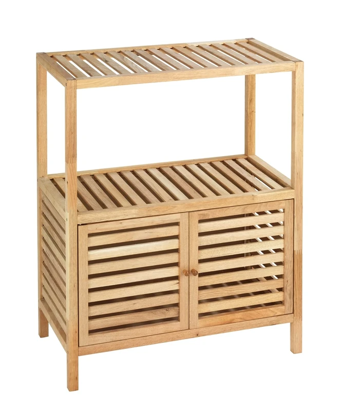 WENKO 20353100 Household and bathroom rack Norway with 2 doors, Wood Walnut wood, 67.5 x 86 x 35.5 cm, Brown Walnut