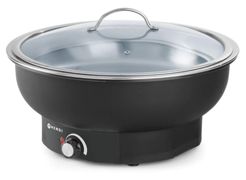 HENDI Chafing dish electric Tesino, temperature adjustable up to 85°C, food heater, warming container, 6.8L, 230V, 500W, ø405x(H)248 mm, stainless steel, polypropylene
